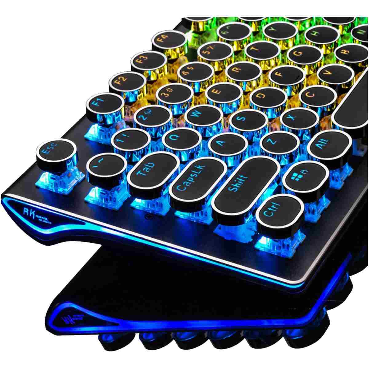 RK ROYAL KLUDGE S108 Typewriter Keyboard, Retro Mechanical Gaming Keyboard Wired 108 Keys with RGB Backlit Sidelight, Detachable Wrist Rest, Round Keycaps Blue Switches - Black