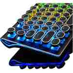 RK ROYAL KLUDGE S108 Typewriter Keyboard, Retro Mechanical Gaming Keyboard Wired 108 Keys with RGB Backlit Sidelight, Detachable Wrist Rest, Round Keycaps Blue Switches - Black