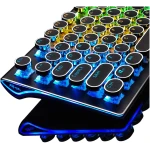 RK ROYAL KLUDGE S108 Typewriter Keyboard, Retro Mechanical Gaming Keyboard Wired 108 Keys with RGB Backlit Sidelight, Detachable Wrist Rest, Round Keycaps Blue Switches - Black