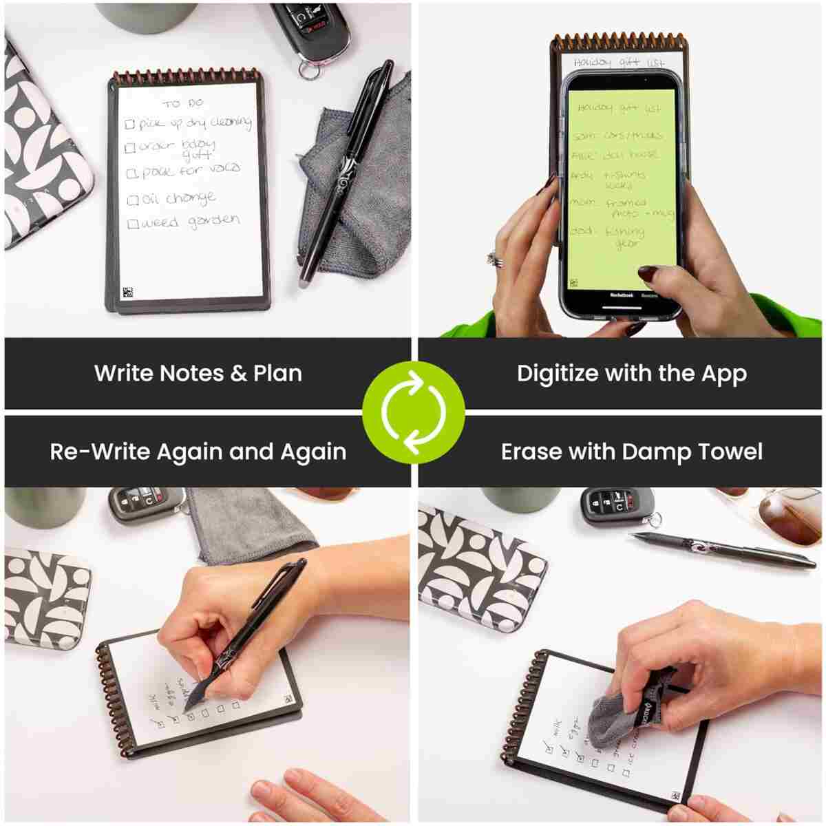 Rocketbook New Mini Reusable Smart Notepad, Pocket Size Notebook 3.5x5.5, Teal - Dotted Pages, App-Connected, Erasable, Ideal for On-The-Go List Taking & Quick Notes Anywhere