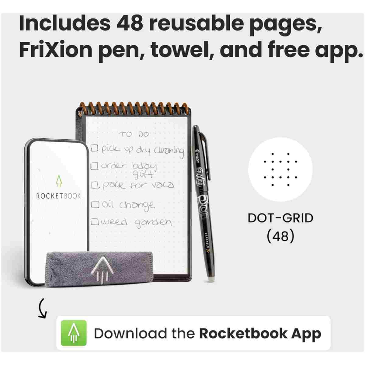 Rocketbook New Mini Reusable Smart Notepad, Pocket Size Notebook 3.5x5.5, Teal - Dotted Pages, App-Connected, Erasable, Ideal for On-The-Go List Taking & Quick Notes Anywhere