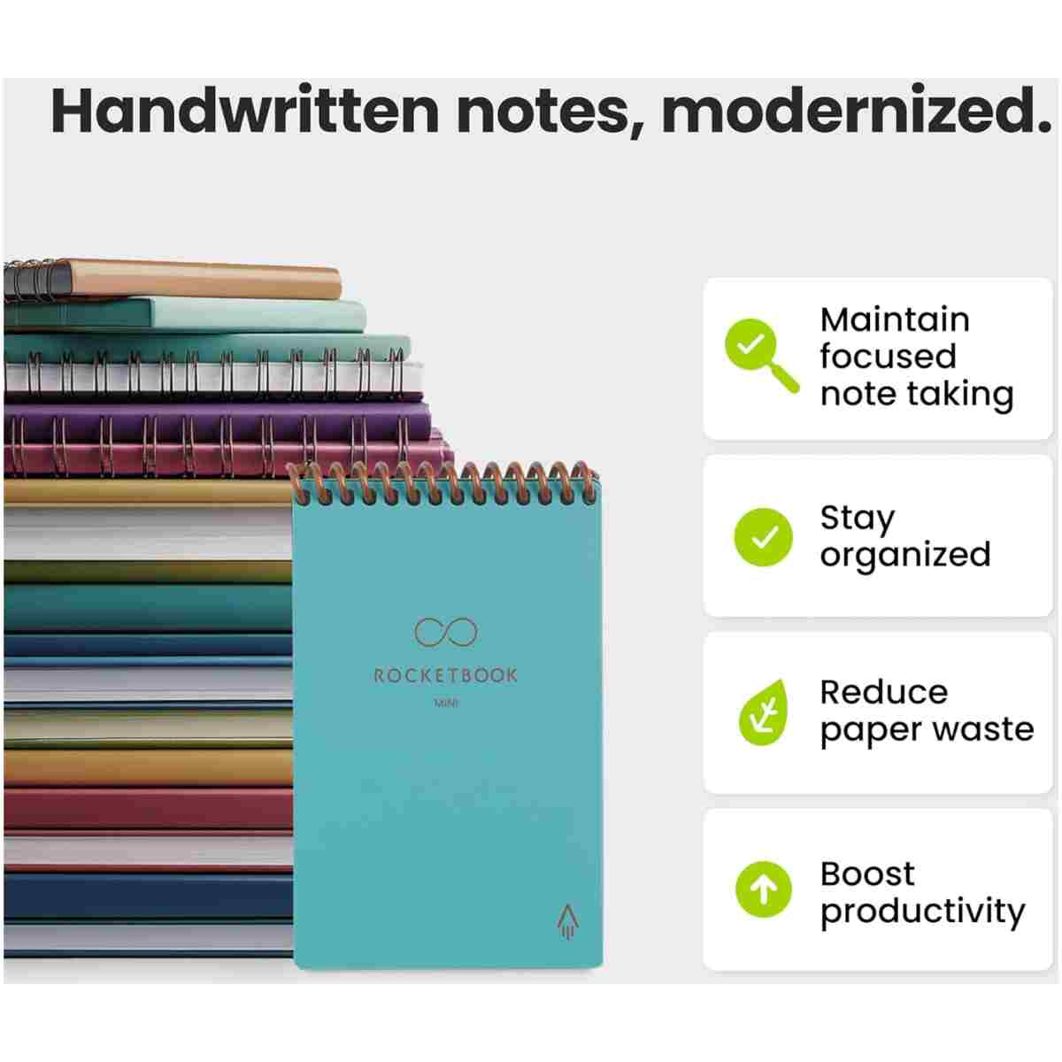 Rocketbook New Mini Reusable Smart Notepad, Pocket Size Notebook 3.5x5.5, Teal - Dotted Pages, App-Connected, Erasable, Ideal for On-The-Go List Taking & Quick Notes Anywhere