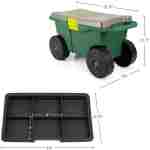 Rolling Garden Cart with Seat - Plastic Storage with Bench and Interior Tool Tray - Gardening Stool for Weeding and Planting By Pure Garden (Green)
