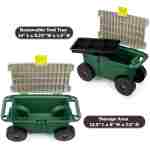 Rolling Garden Cart with Seat - Plastic Storage with Bench and Interior Tool Tray - Gardening Stool for Weeding and Planting By Pure Garden (Green)