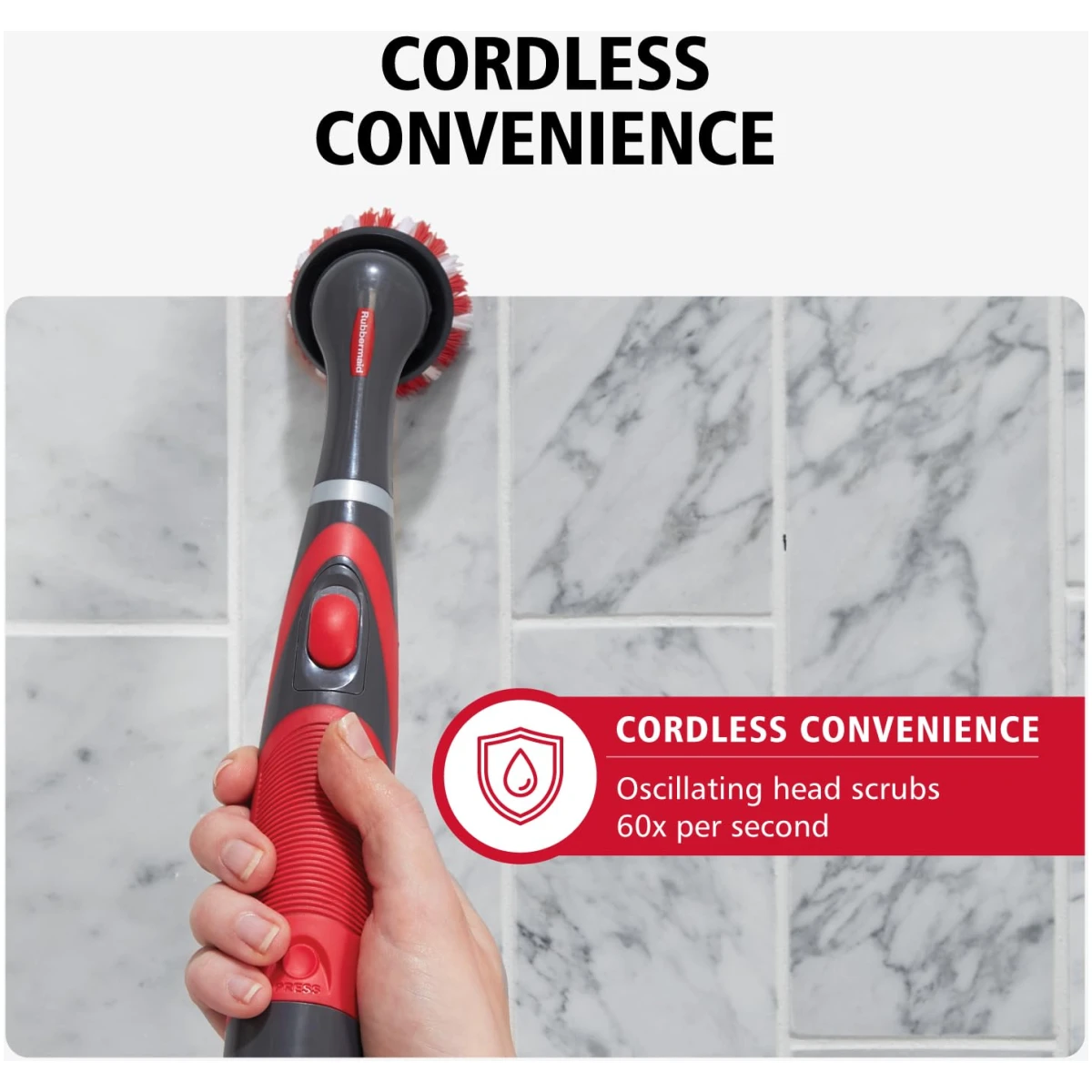 Rubbermaid Reveal Power Scrubber 18-Piece Kit, Cordless Electric Battery Powered Scrub Brush, Water Resistant, for Home/Kitchen/Bathroom/Grout/Tile/Shower/Tub