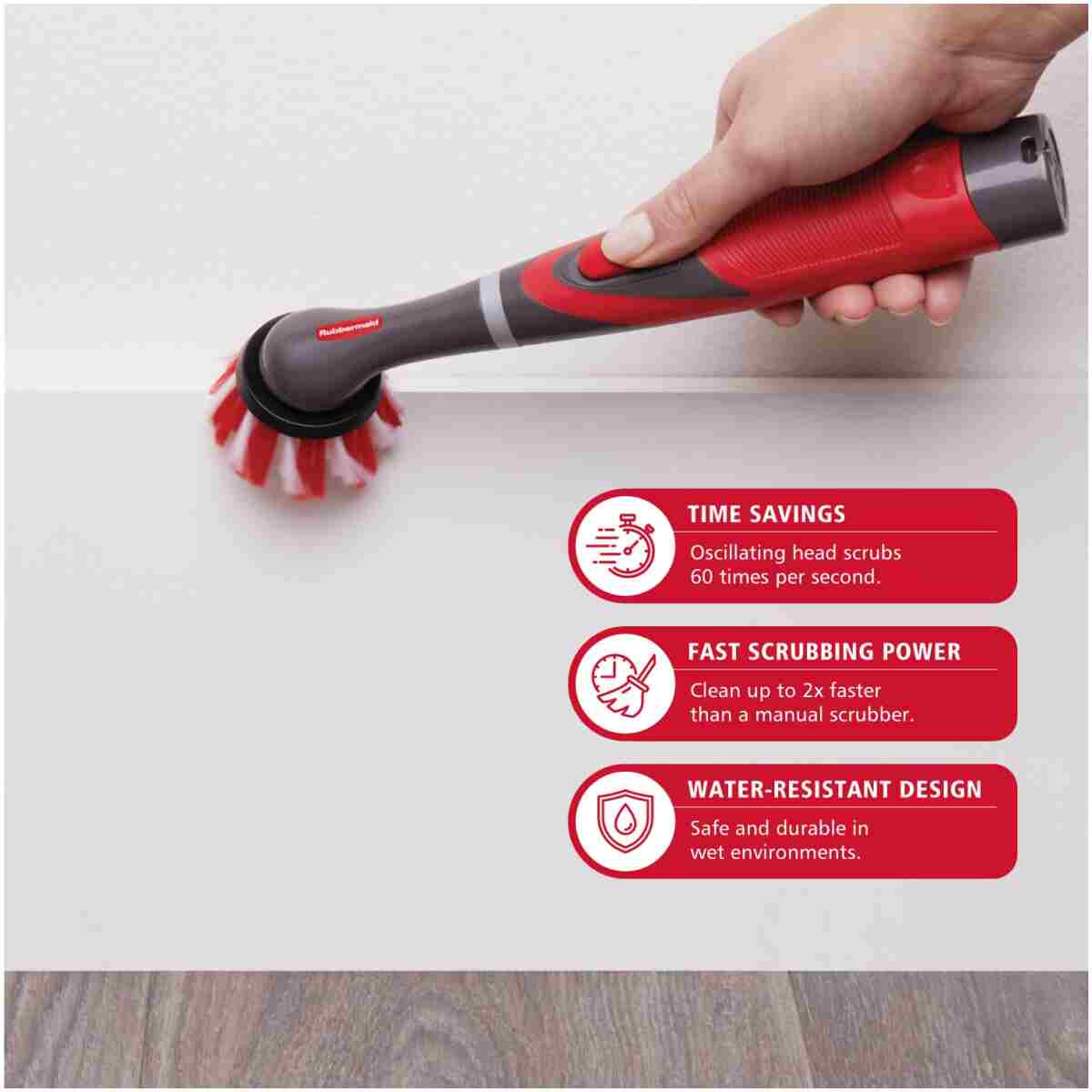 Rubbermaid Reveal Power Scrubber 18-Piece Kit, Cordless Electric Battery Powered Scrub Brush, Water Resistant, for Home/Kitchen/Bathroom/Grout/Tile/Shower/Tub
