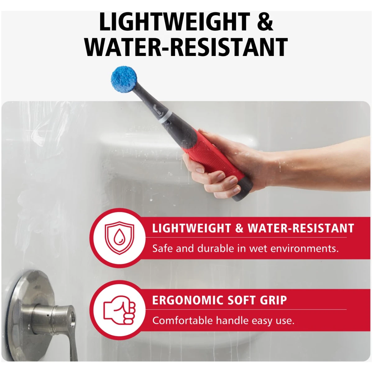Rubbermaid Reveal Power Scrubber 18-Piece Kit, Cordless Electric Battery Powered Scrub Brush, Water Resistant, for Home/Kitchen/Bathroom/Grout/Tile/Shower/Tub