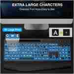 SABLUTE 大字体背光电脑键盘，有线发光 USB 键盘，带 7 色背光、腕托、手机支架，易于阅读和输入，适用于笔记本电脑、PC、Windows 和台式机