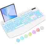 SABLUTE 大字体背光电脑键盘，有线发光 USB 键盘，带 7 色背光、腕托、手机支架，易于阅读和输入，适用于笔记本电脑、PC、Windows 和台式机