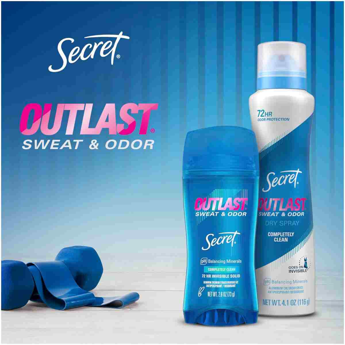 Secret Outlast Antiperspirant Deodorant for Women, 72hr Sweat & Odor Protection, PH Balancing Minerals, Invisible Solid, Completely Clean Scent, Travel Size, 0.5 oz