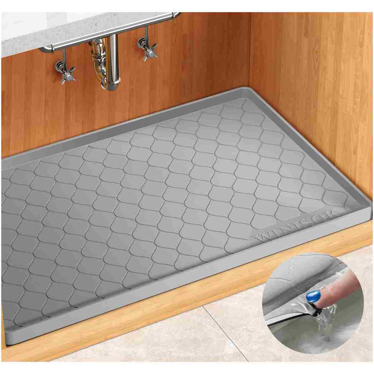 Silicone Under Sink Mat 34" x 22", Kitchen Essentials and Gadgets, Shelf Liner and Cabinet Protector, Home Organizers and Storage, Waterproof Bathroom Tray