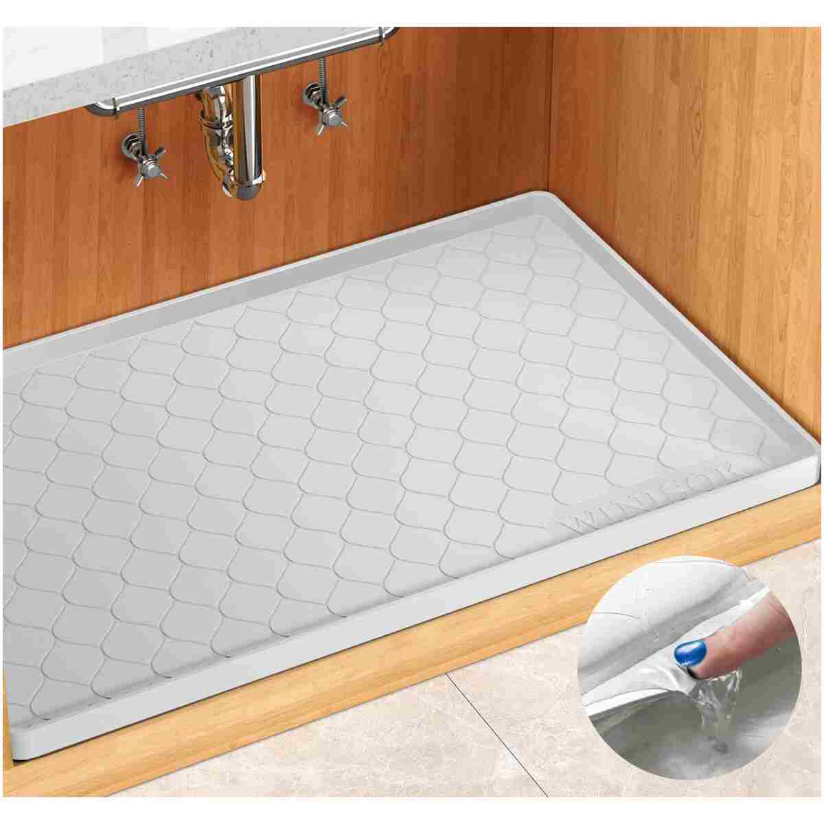 Silicone Under Sink Mat 34" x 22", Kitchen Essentials and Gadgets, Shelf Liner and Cabinet Protector, Home Organizers and Storage, Waterproof Bathroom Tray