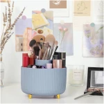 SKYDUE 360 Degree Rotating Desk Organizer, Dual-Purpose Pencil Pen Holder, Rotating Desk Pen Organizer with 5 Slots, Pencil Cup for Office, School, Home (Airy Blue)