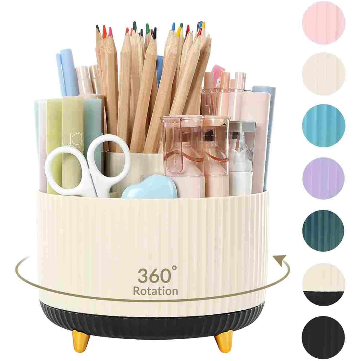 SKYDUE 360 Degree Rotating Desk Organizer, Dual-Purpose Pencil Pen Holder, Rotating Desk Pen Organizer with 5 Slots, Pencil Cup for Office, School, Home (Airy Blue)