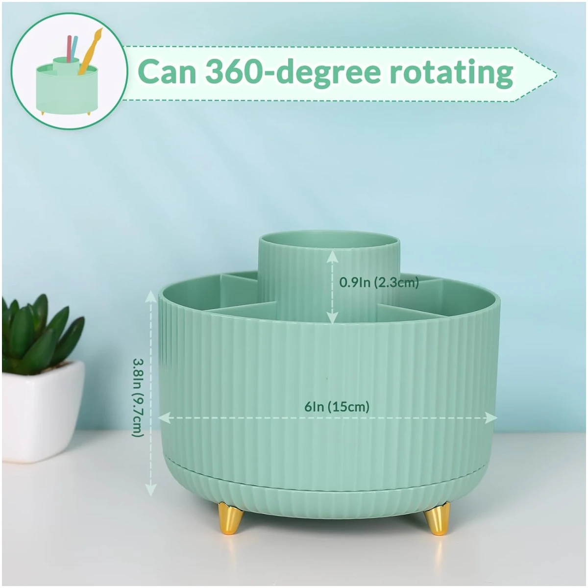 SKYDUE 360 Degree Rotating Desk Organizer, Dual-Purpose Pencil Pen Holder for Desktop, Rotating Desk Pen Organizer with 5 Slots, Pencil Cup for School, Home, Office Supplies...