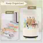 SKYDUE 360 Degree Rotating Desk Organizer, Dual-Purpose Pencil Pen Holder for Desk, Rotating Desk Pen Organizer with 5 Slots, Pencil Cup for Office, School, Home (Beige-Black)