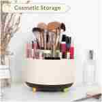 SKYDUE 360 Degree Rotating Desk Organizer, Dual-Purpose Pencil Pen Holder for Desk, Rotating Desk Pen Organizer with 5 Slots, Pencil Cup for Office, School, Home (Beige-Black)