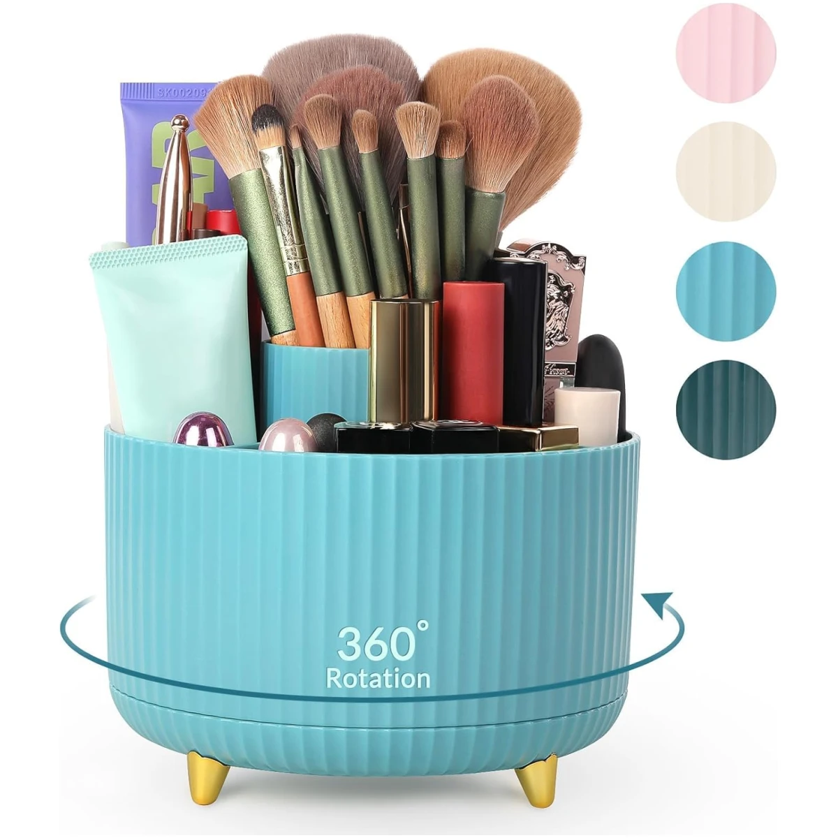 SKYDUE 360 Degree Rotating Desk Organizer, Dual-Purpose Pencil Pen Holder for Desk, Rotating Desk Pen Organizer with 5 Slots, Pencil Cup for Office, School, Home (Beige-Black)