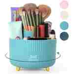 SKYDUE 360 Degree Rotating Desk Organizer, Dual-Purpose Pencil Pen Holder for Desk, Rotating Desk Pen Organizer with 5 Slots, Pencil Cup for Office, School, Home (Beige-Black)