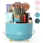 SKYDUE 360 Degree Rotating Desk Organizer, Dual-Purpose Pencil Pen Holder for Desk, Rotating Desk Pen Organizer with 5 Slots, Pencil Cup for Office, School, Home (Beige-Black)