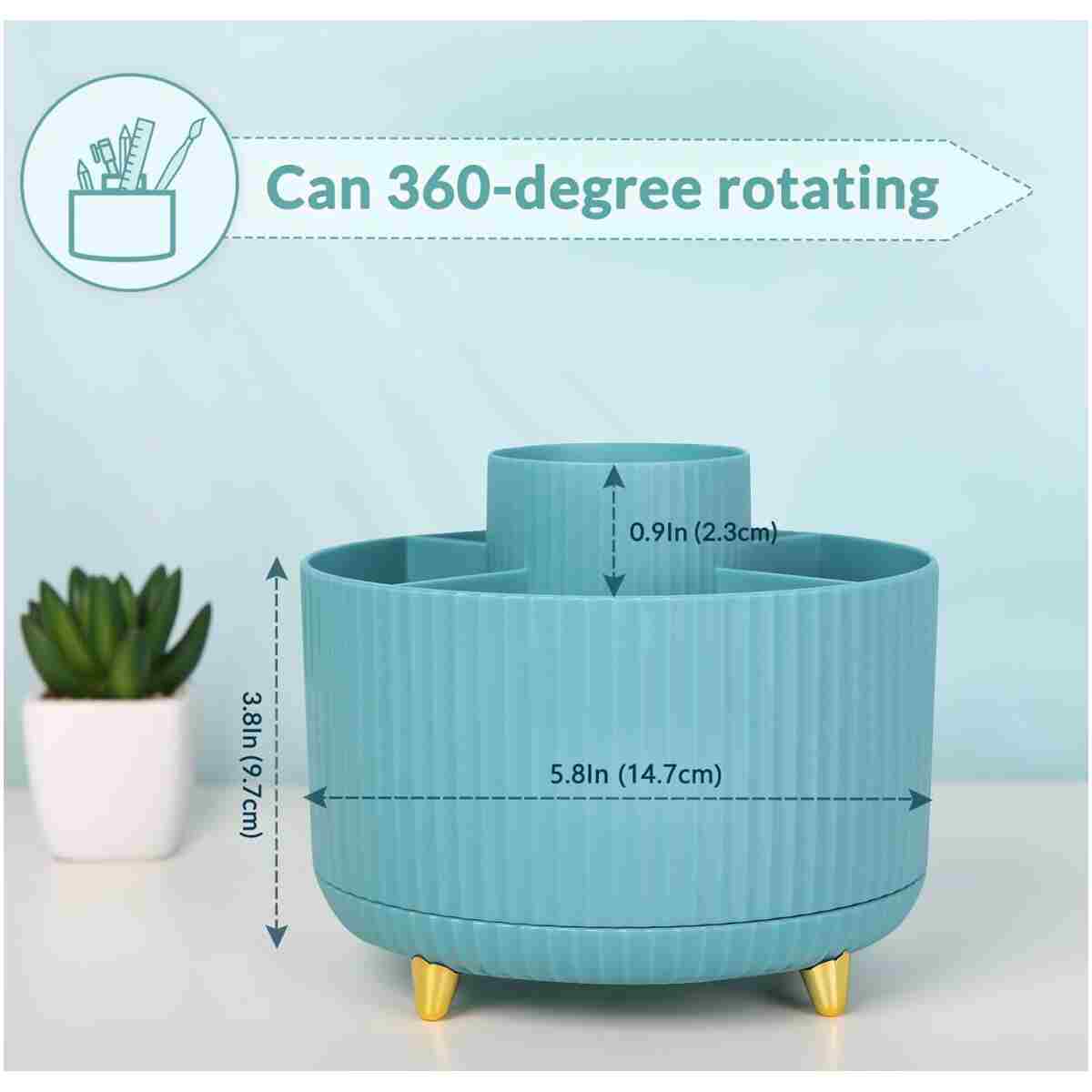 SKYDUE 360 Degree Rotating Desk Organizer, Dual-Purpose Pencil Pen Holder for Desk, Rotating Desk Pen Organizer with 5 Slots, Pencil Cup for Office, School, Home (Beige-Black)