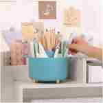 SKYDUE 360 Degree Rotating Desk Organizer, Dual-Purpose Pencil Pen Holder for Desk, Rotating Desk Pen Organizer with 5 Slots, Pencil Cup for Office, School, Home (Beige-Black)