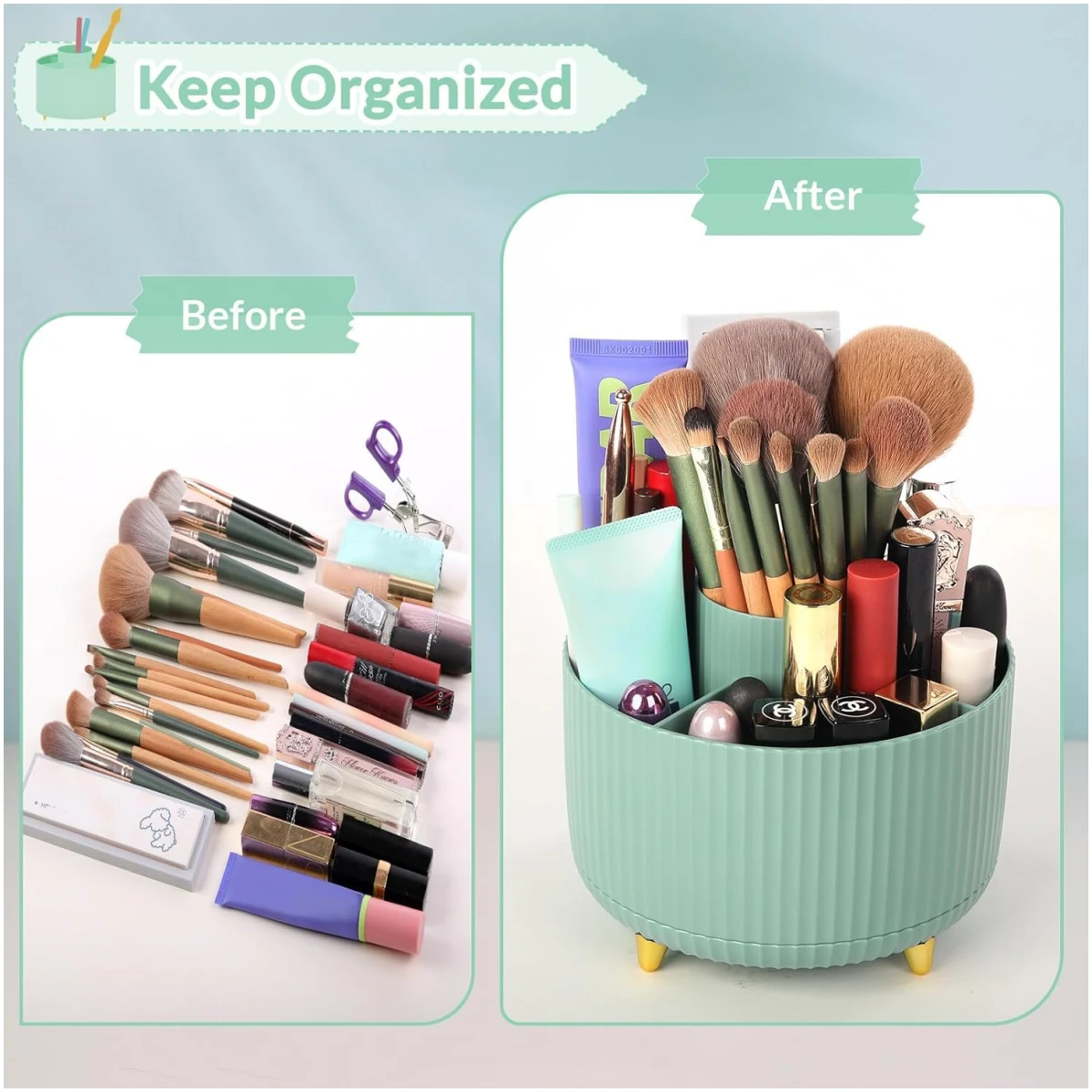SKYDUE 360 Degree Rotating Desk Organizer, Dual-Purpose Pencil Pen Holder for Desktop, Rotating Desk Pen Organizer with 5 Slots, Pencil Cup for School, Home, Office Supplies...