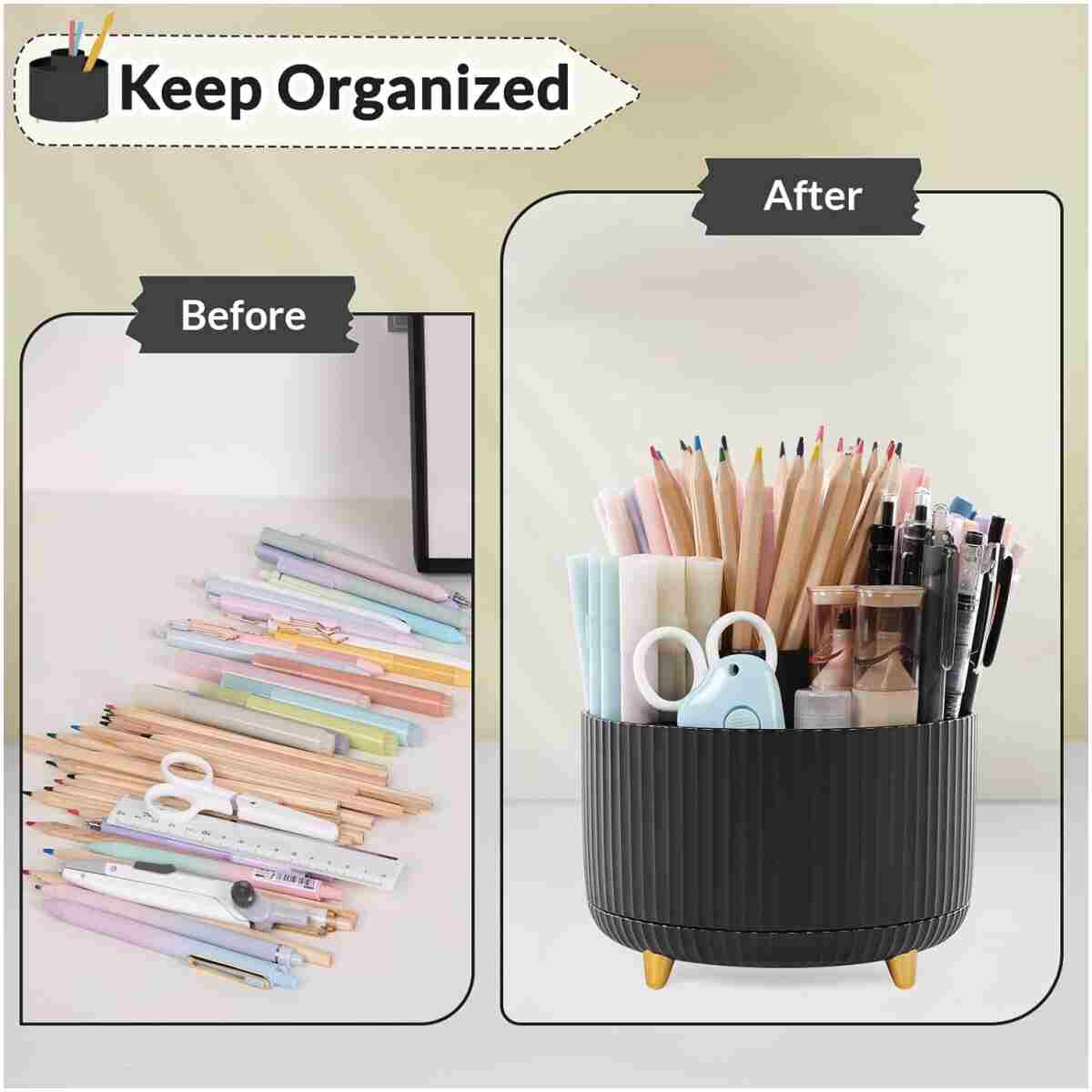 SKYDUE 360 Degree Rotating Desk Organizer, Dual-Purpose Pencil Pen Holder for Desktop, Rotating Desk Pen Organizer with 5 Slots, Office Supplies, Pencil Cup for Office, School,...