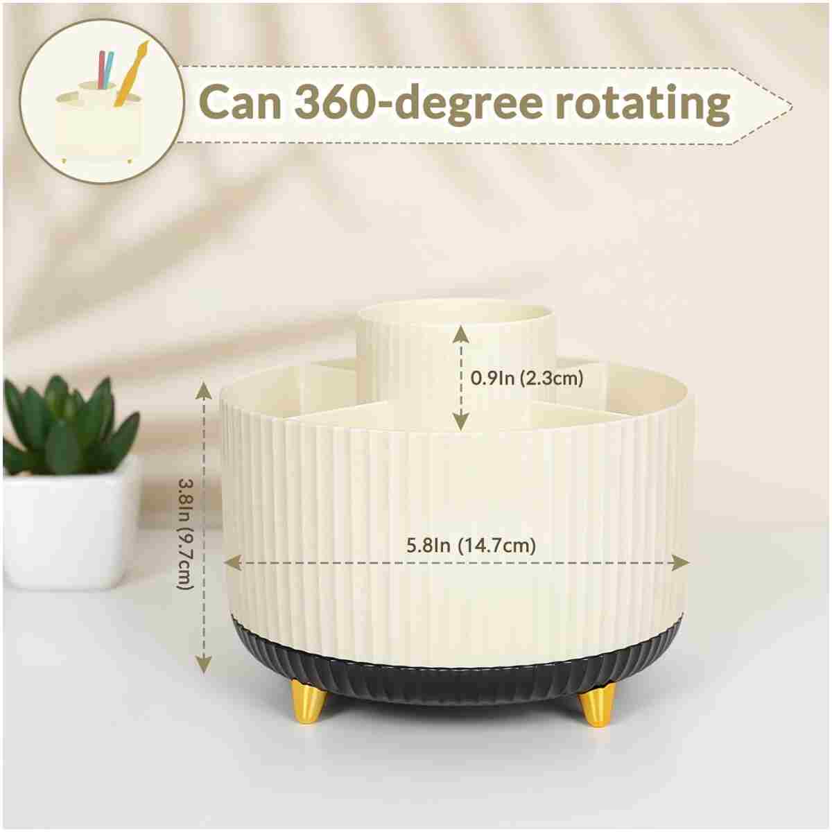 SKYDUE 360 Degree Rotating Desk Organizer, Dual-Purpose Pencil Pen Holder for Desktop, Rotating Desk Pen Organizer with 5 Slots, Office Supplies, Pencil Cup for Office, School,...