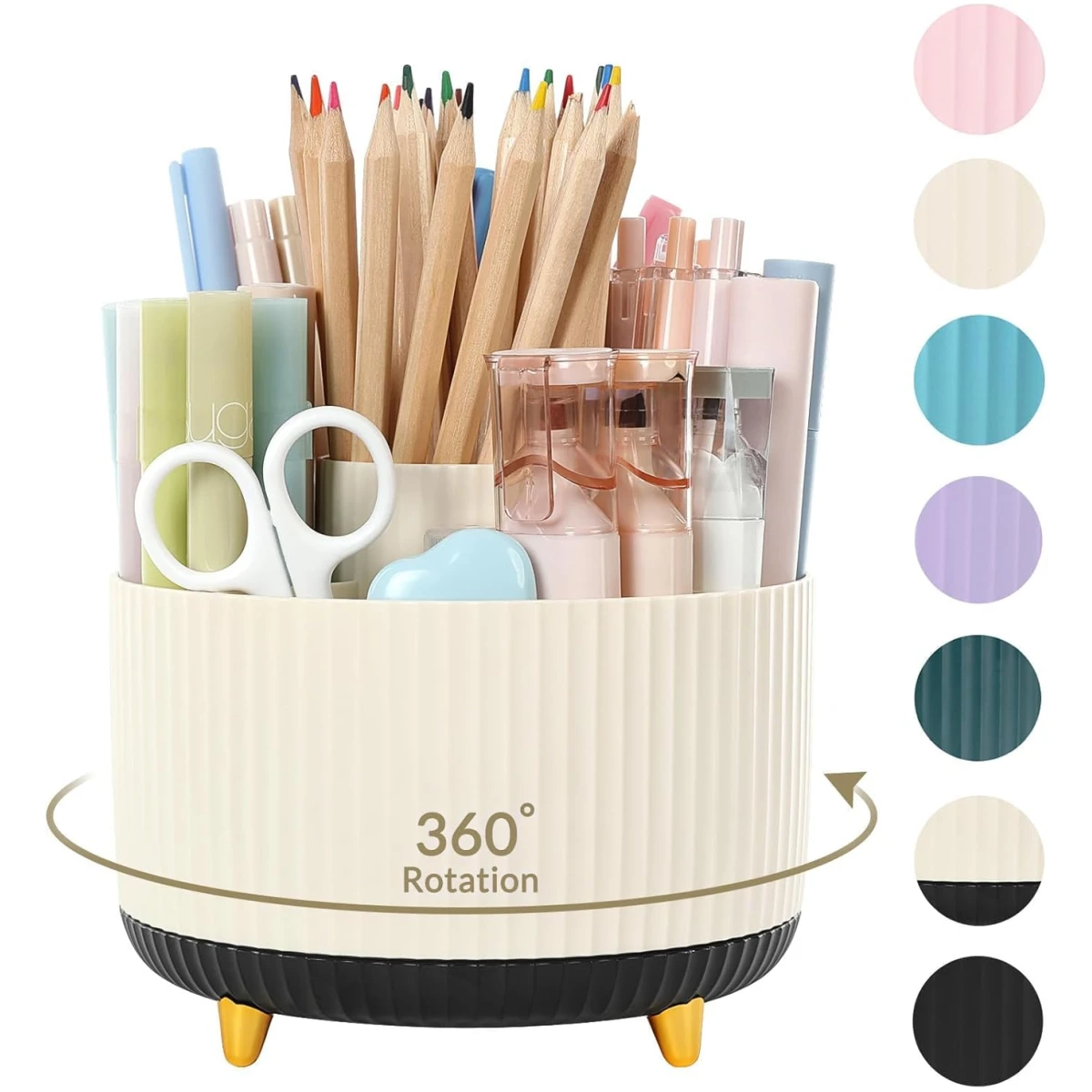SKYDUE 360 Degree Rotating Desk Organizer, Dual-Purpose Pencil Pen Holder for Desktop, Rotating Desk Pen Organizer with 5 Slots, Pencil Cup for School, Home, Office Supplies...