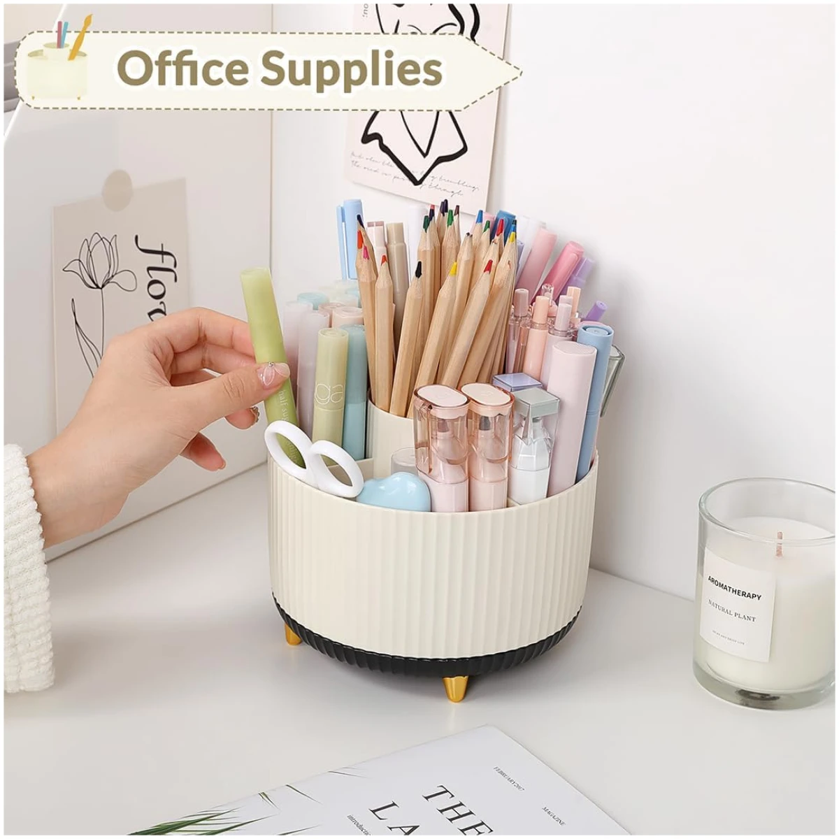 SKYDUE 360 Degree Rotating Desk Organizer, Dual-Purpose Pencil Pen Holder for Desktop, Rotating Desk Pen Organizer with 5 Slots, Pencil Cup for School, Home, Office Supplies...