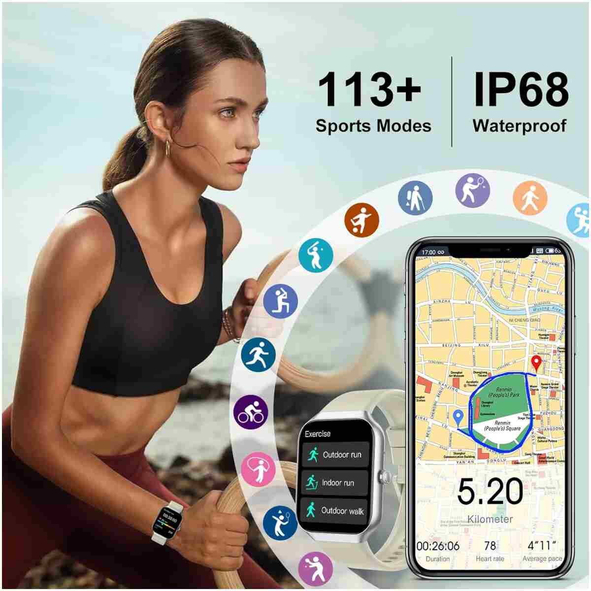 Smart Watch for Men Women (Answer/Make Call), 1.96" HD Smartwatch with Heart Rate/Sleep Monitor/Pedometer/Calories, 113+ Sports Fitness Watch, IP68 Waterproof Activity Tracker...