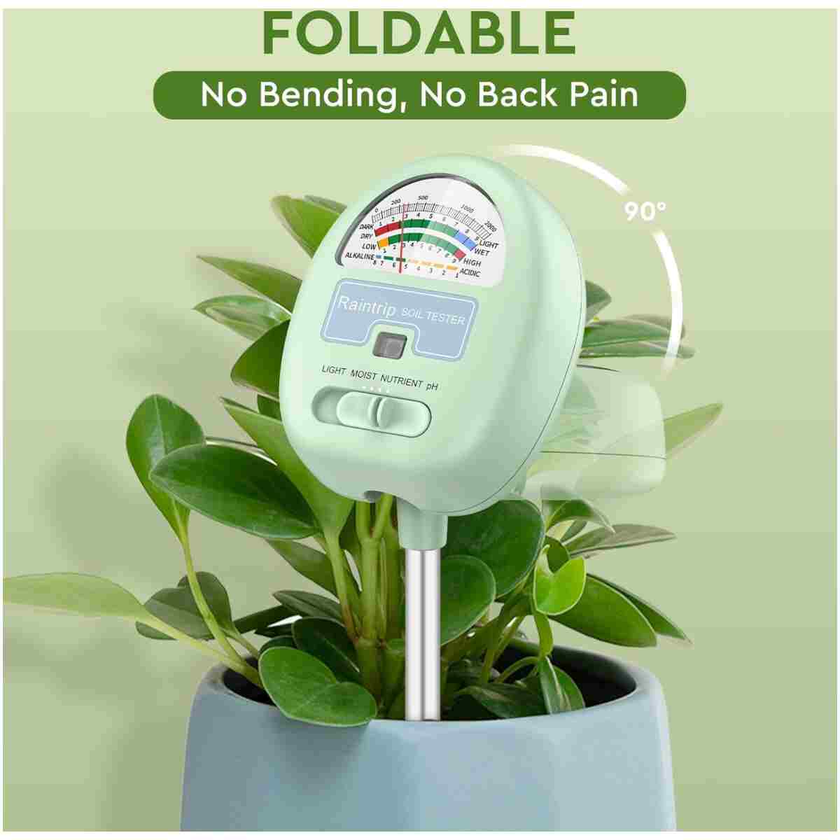 Soil Moisture Meter, 4-in-1 Moisture Meter for Plants, Tester for Moist, Light,Nutrients, pH, Soil Test Kit, Great for Garden, Lawn, Farm, Indoor & Outdoor Use, No Battery Required