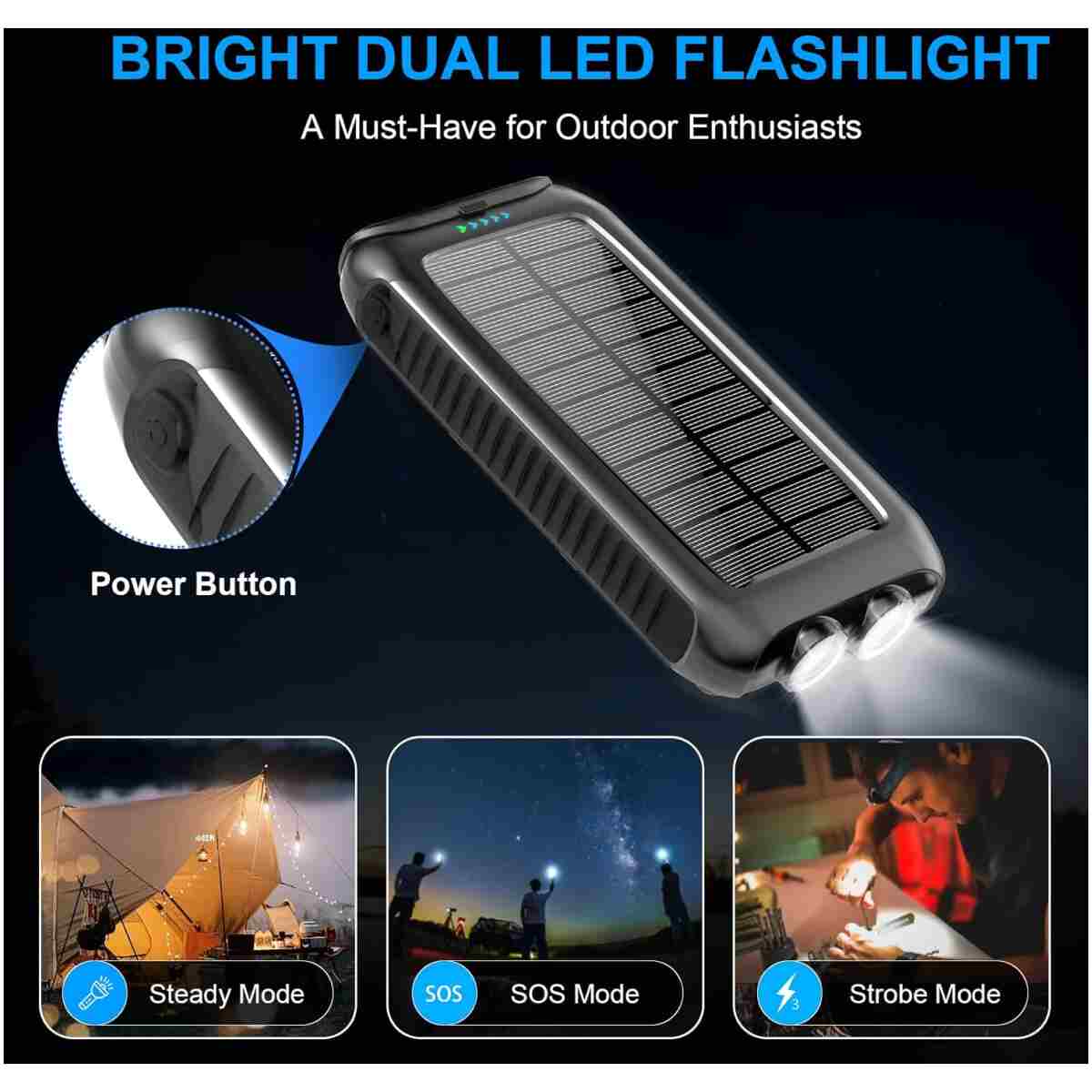 Solar-Charger-Power-Bank-49800mAh Portable Solar Phone Charger with LED Flashlight/15W Fast Charge USB C Waterproof External Backup Battery Pack for All Cell Phones & Electronic...