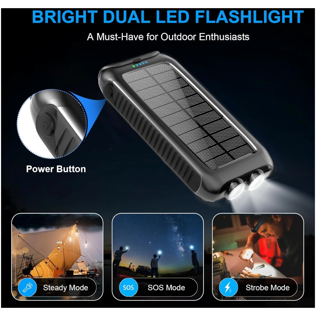 Solar-Charger-Power-Bank-49800mAh Portable Solar Phone Charger with LED Flashlight/15W Fast Charge USB C Waterproof External Backup Battery Pack for All Cell Phones & Electronic...
