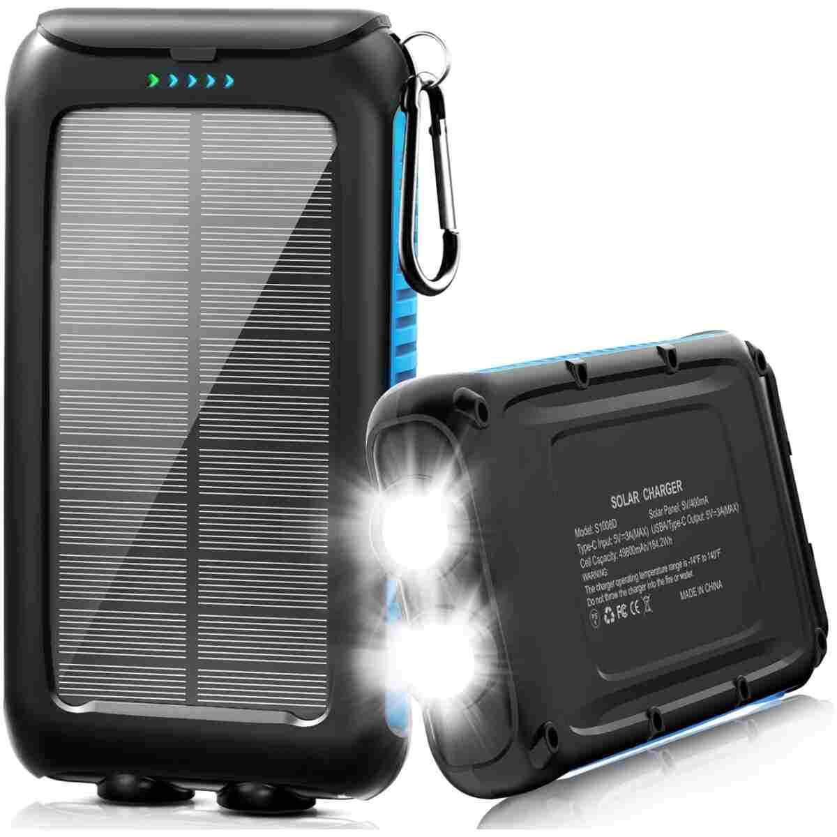 Solar-Charger-Power-Bank-49800mAh Portable Solar Phone Charger with LED Flashlight/15W Fast Charge USB C Waterproof External Backup Battery Pack for All Cell Phones & Electronic...