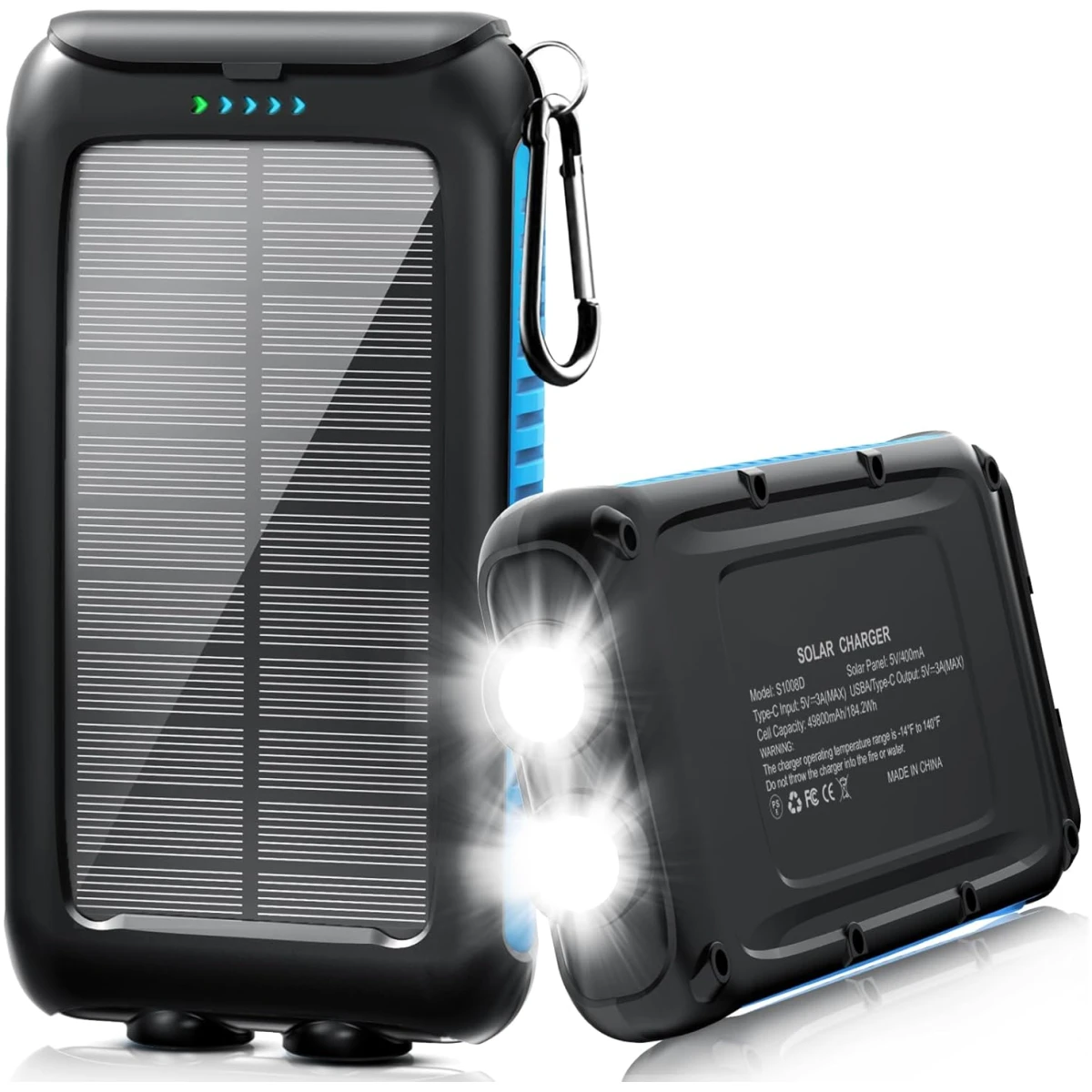 Solar-Charger-Power-Bank-49800mAh Portable Solar Phone Charger with LED Flashlight/15W Fast Charge USB C Waterproof External Backup Battery Pack for All Cell Phones & Electronic...