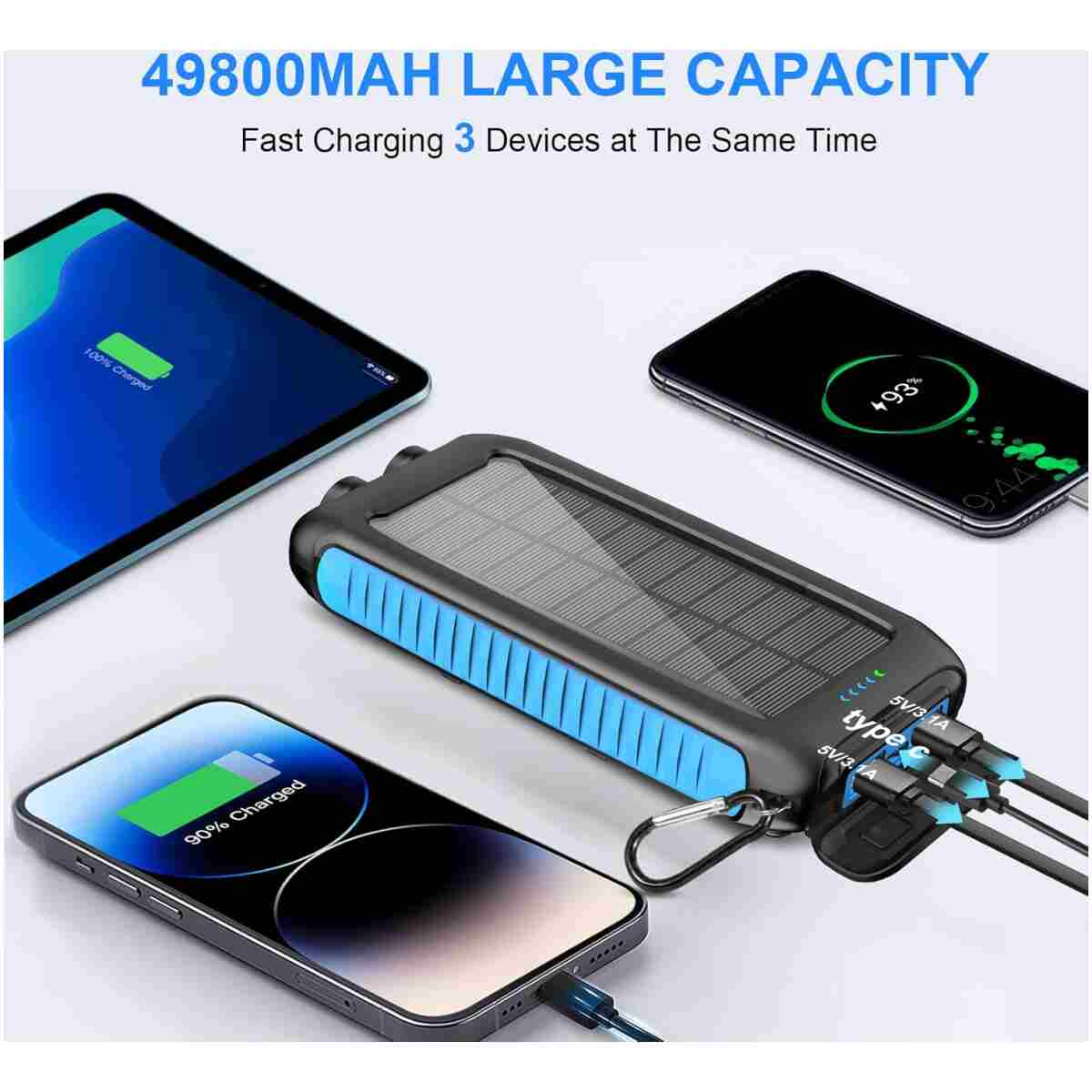 Solar-Charger-Power-Bank-49800mAh Portable Solar Phone Charger with LED Flashlight/15W Fast Charge USB C Waterproof External Backup Battery Pack for All Cell Phones & Electronic...