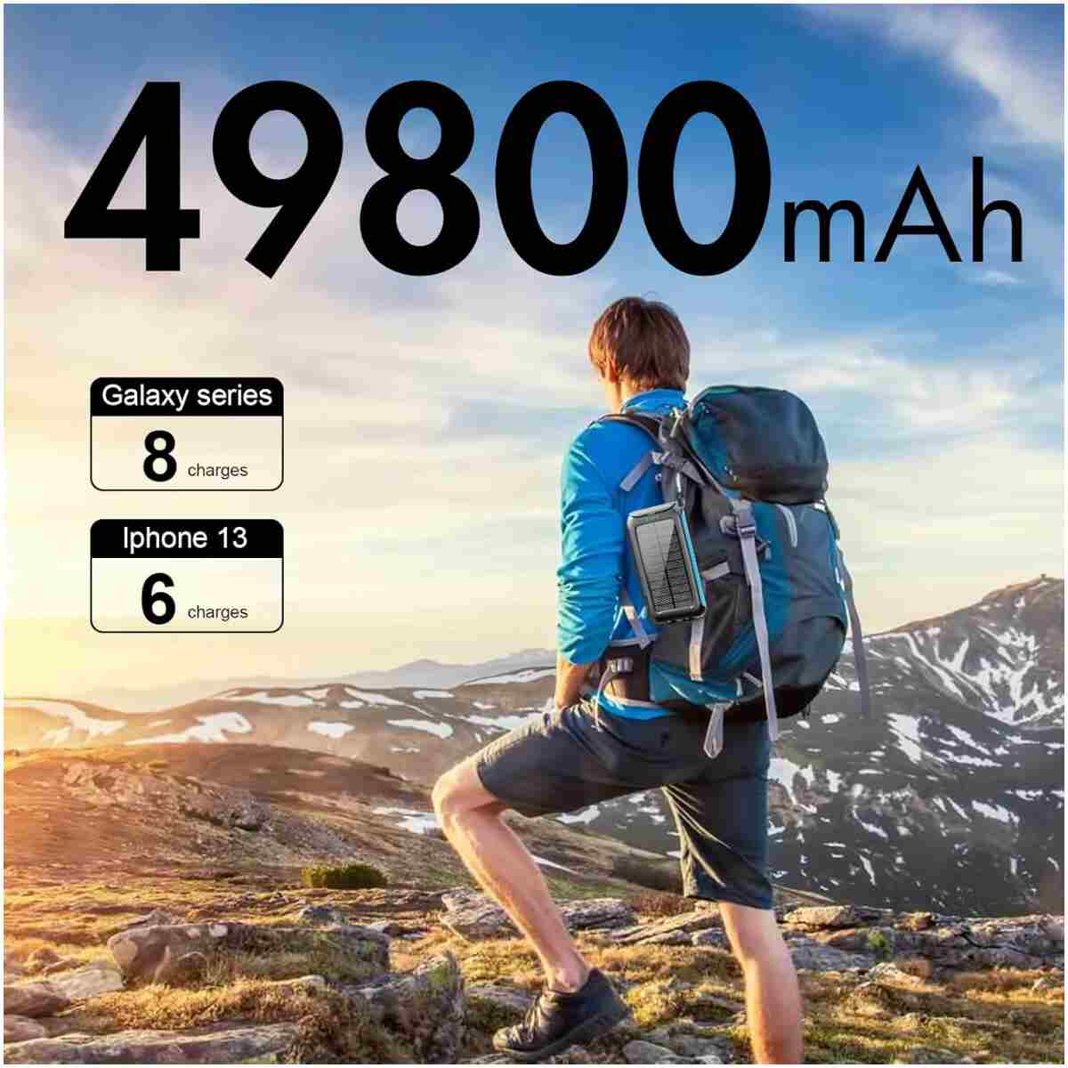 Solar-Charger-Power-Bank-49800mAh Portable Solar Phone Charger with LED Flashlight/15W Fast Charge USB C Waterproof External Backup Battery Pack for All Cell Phones & Electronic...