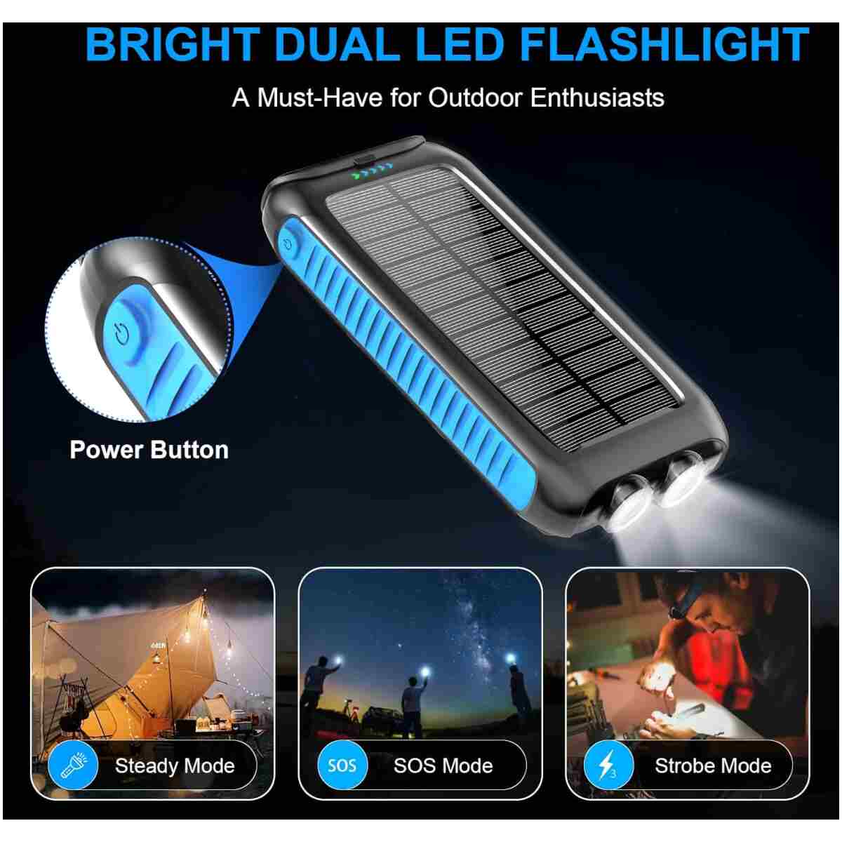 Solar-Charger-Power-Bank-49800mAh Portable Solar Phone Charger with LED Flashlight/15W Fast Charge USB C Waterproof External Backup Battery Pack for All Cell Phones & Electronic...