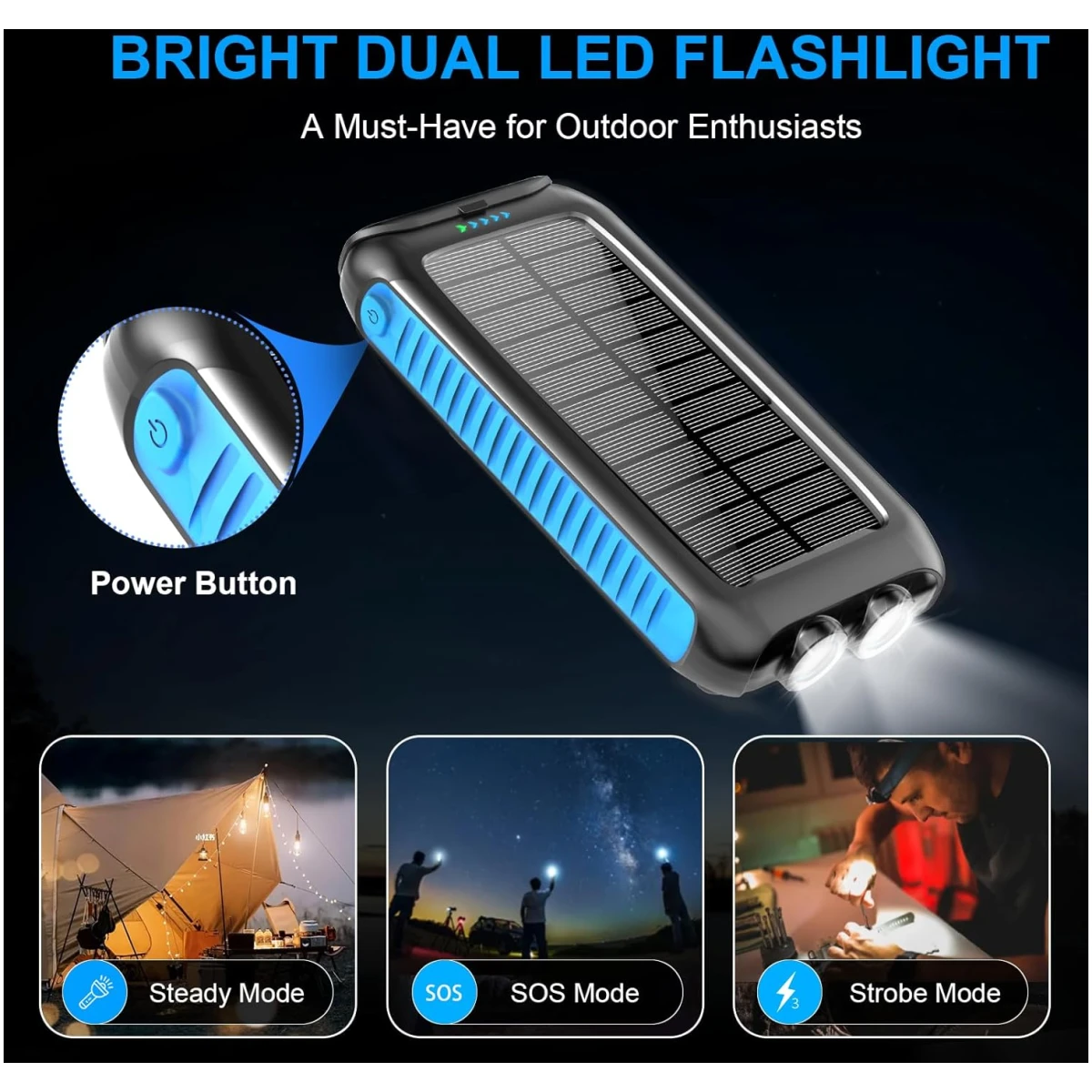 Solar-Charger-Power-Bank-49800mAh Portable Solar Phone Charger with LED Flashlight/15W Fast Charge USB C Waterproof External Backup Battery Pack for All Cell Phones & Electronic...