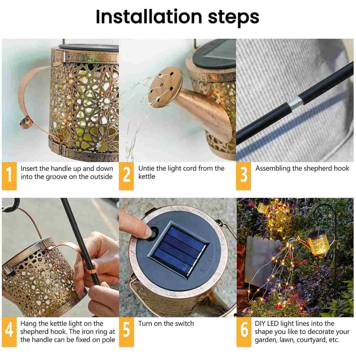 Solar Lights Outdoor Decorative, Metal Solar Watering Can Lights Waterproof, Small Hanging Solar Garden Decor Yard Lights Outside Patio Lawn, Gifts for Mom Grandma Women...