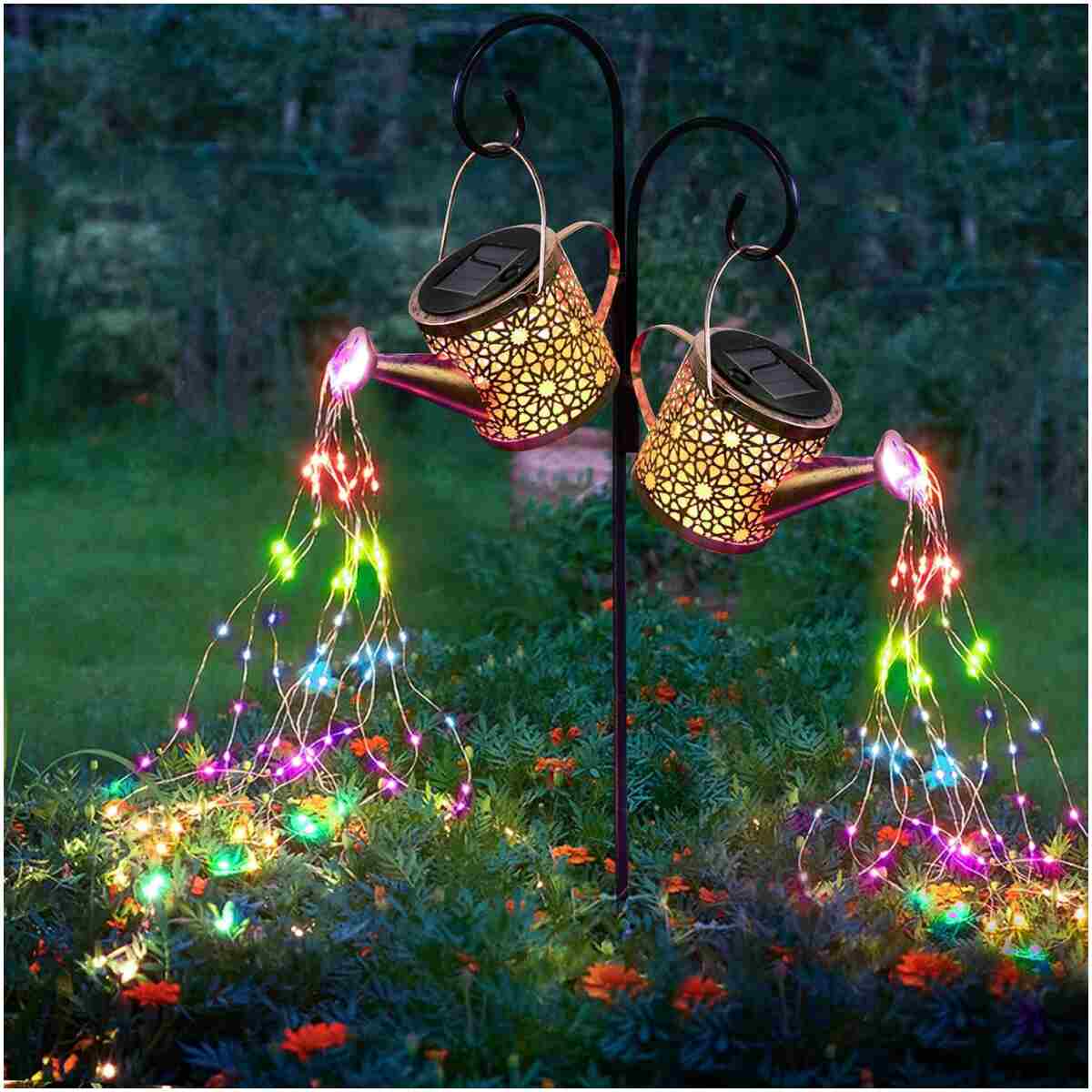 Solar Lights Outdoor Decorative, Metal Solar Watering Can Lights Waterproof, Small Hanging Solar Garden Decor Yard Lights Outside Patio Lawn, Gifts for Mom Grandma Women...