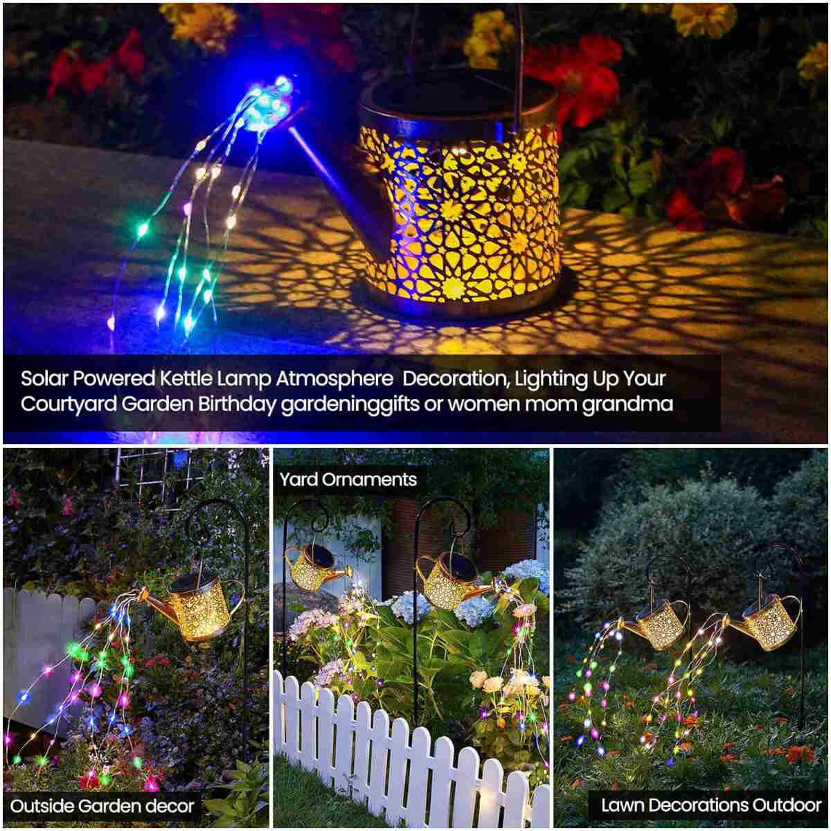 Solar Lights Outdoor Decorative, Metal Solar Watering Can Lights Waterproof, Small Hanging Solar Garden Decor Yard Lights Outside Patio Lawn, Gifts for Mom Grandma Women...