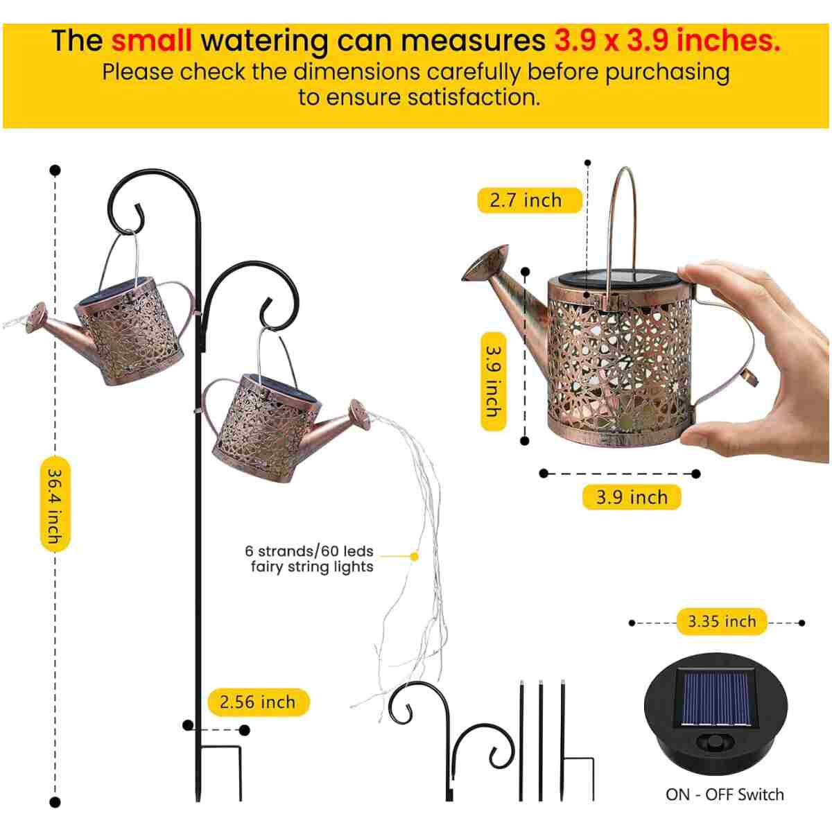 Solar Lights Outdoor Decorative, Metal Solar Watering Can Lights Waterproof, Small Hanging Solar Garden Decor Yard Lights Outside Patio Lawn, Gifts for Mom Grandma Women...