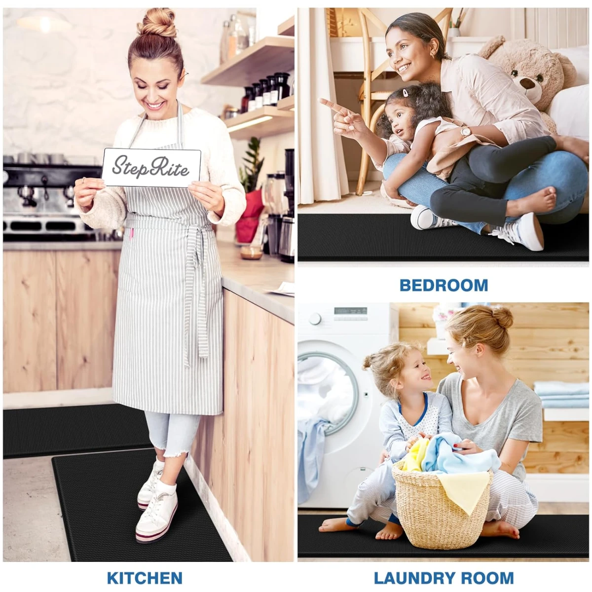 StepRite Kitchen Mats, 2PCS Kitchen Rugs, Cushioned Anti Fatigue Kitchen Mats for Floor, Non-Slip Standing Desk Mat, Waterproof Kitchen Rug Set for Kitchen, Floor,...