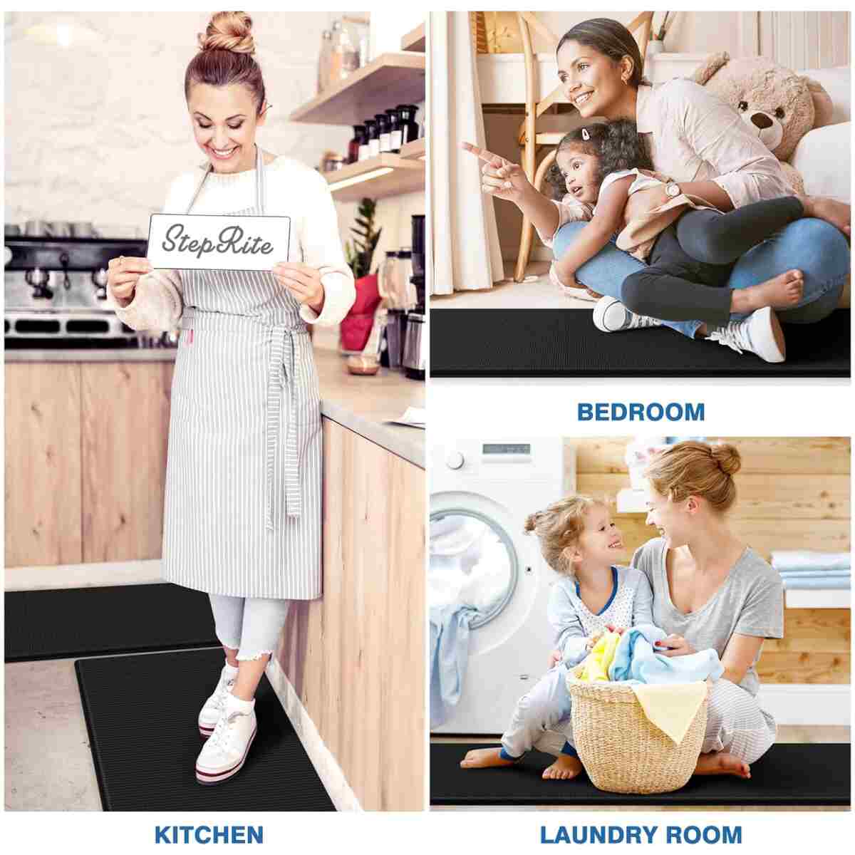 StepRite Kitchen Mats, 2PCS Kitchen Rugs, Cushioned Anti Fatigue Kitchen Mats for Floor, Non-Slip Standing Desk Mat, Waterproof Kitchen Rug Set for Kitchen, Floor,...