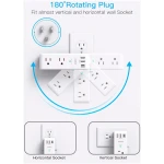 Surge Protector Outlet Extender - with Rotating Plug, 6 AC Multi Plug Outlet with 3 USB Ports (1 USB C), 1800J Wall Charger, 3-Sided Power Strip with Spaced Outlet Splitter for...