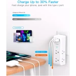Surge Protector Outlet Extender - with Rotating Plug, 6 AC Multi Plug Outlet with 3 USB Ports (1 USB C), 1800J Wall Charger, 3-Sided Power Strip with Spaced Outlet Splitter for...