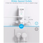 Surge Protector Outlet Extender - with Rotating Plug, 6 AC Multi Plug Outlet with 3 USB Ports (1 USB C), 1800J Wall Charger, 3-Sided Power Strip with Spaced Outlet Splitter for...